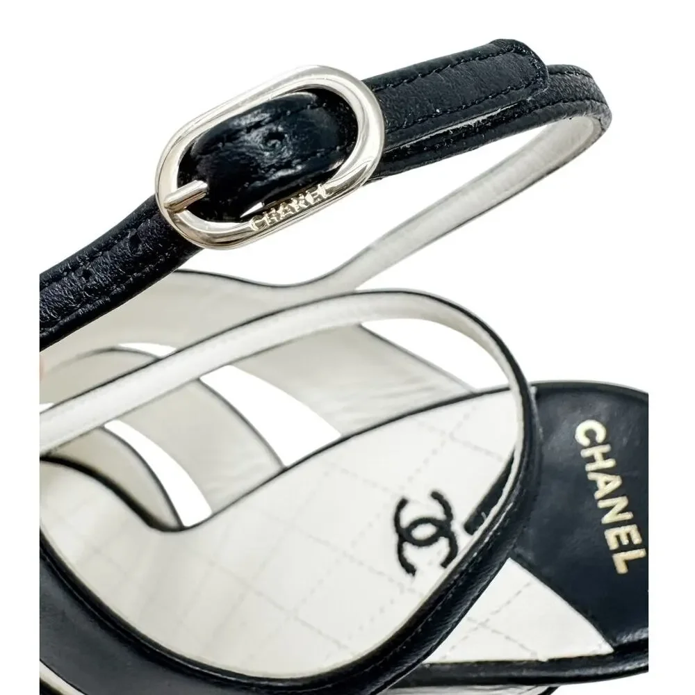 Chanel Cruise 2019 CC Logo Caged Leather Ankle Strap Heel Sandals size 38C US7